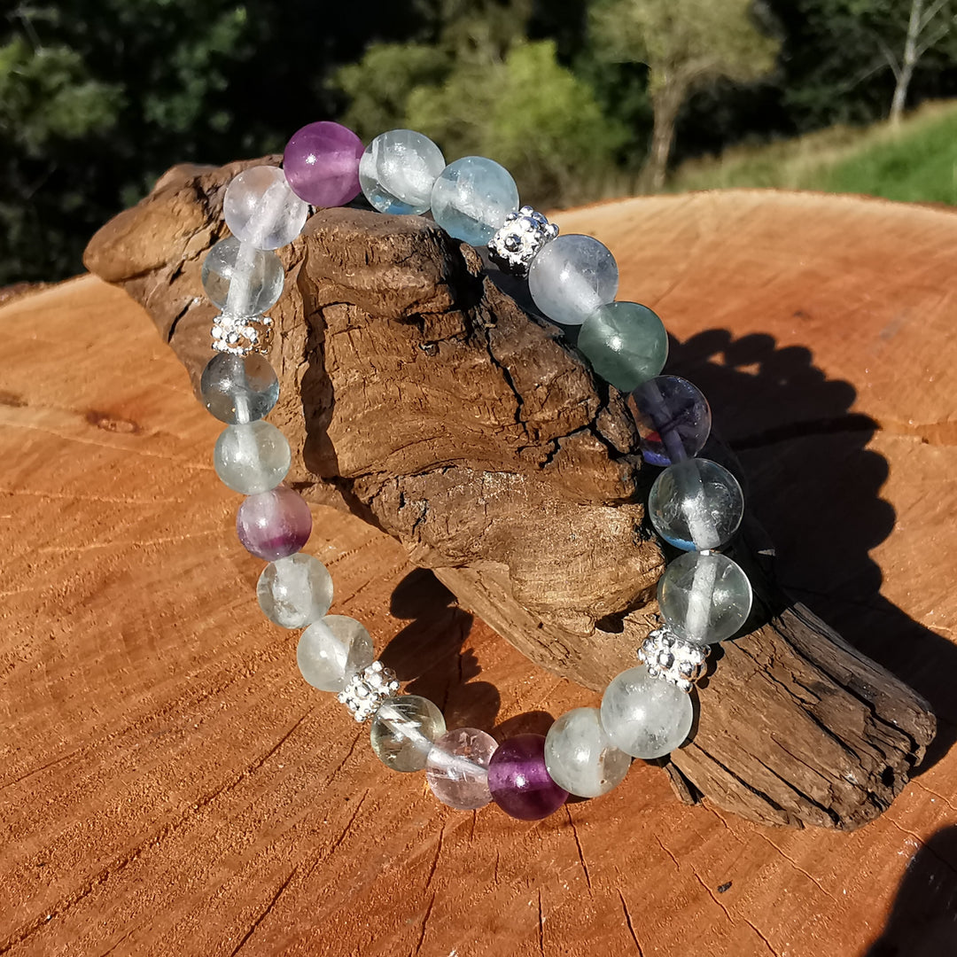 Edelstein Armband FOKUSSIERUNG mit Regenbogen Fluorit Extraqualität S925 8mm