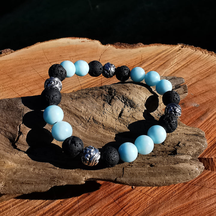 Edelstein Armband SELBSTACHTUNG mit Hemimorphit & Lava S925 Wirbelkugeln 8mm