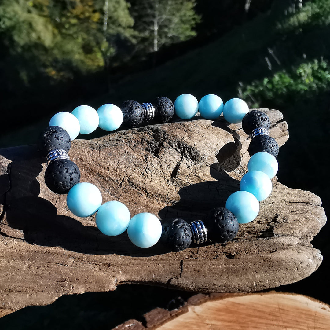 Edelstein Armband SELBSTACHTUNG mit Hemimorphit & Lava S925 8mm