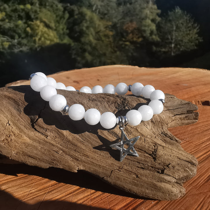 Edelstein Armband BEFREIUNG Baryt S925 Pentagramm Charm 8mm