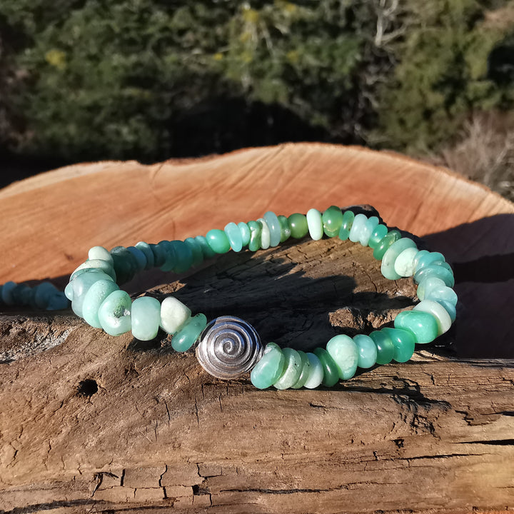 Edelstein Kinder & Jugend Armband INNERE HARMONIE Chrysopras S925 Spirale Splitter 5-8mm