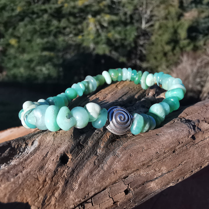 Edelstein Kinder & Jugend Armband INNERE HARMONIE Chrysopras S925 Spirale Splitter 5-8mm