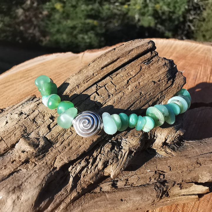 Edelstein Kinder & Jugend Armband INNERE HARMONIE Chrysopras S925 Spirale Splitter 5-8mm