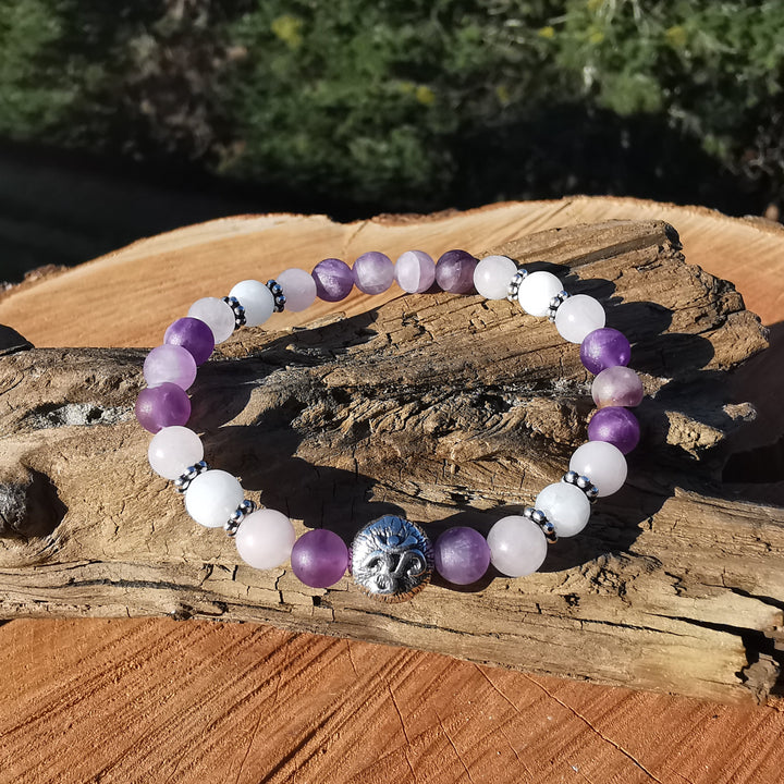 Edelstein Armband INNERER FRIEDEN Amethyst Baryt Rosenquarz OM S925 6mm