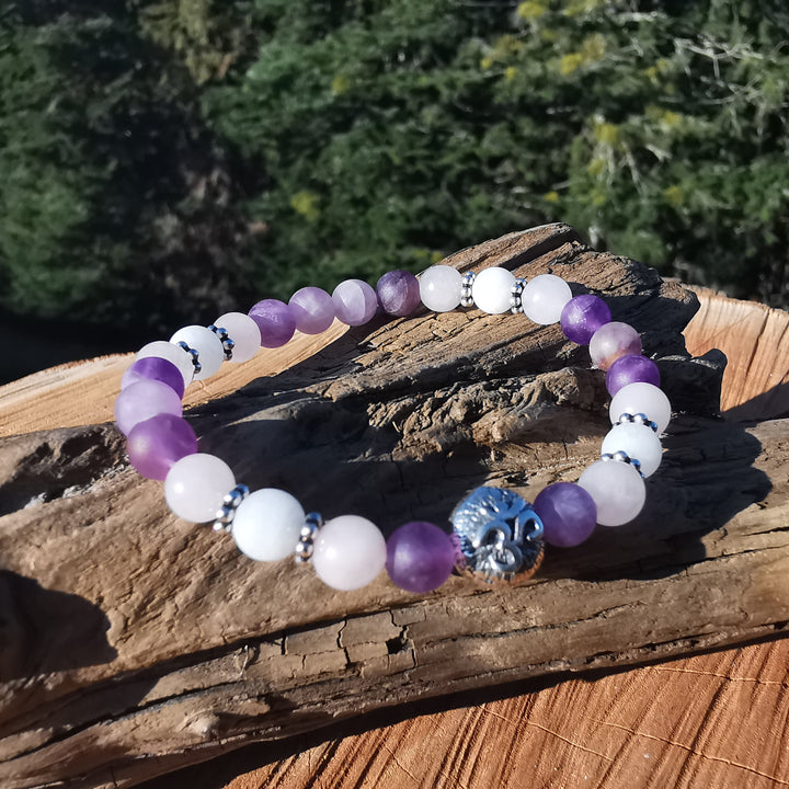 Edelstein Armband INNERER FRIEDEN Amethyst Baryt Rosenquarz OM S925 6mm