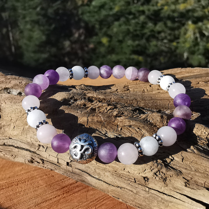Edelstein Armband INNERER FRIEDEN Amethyst Baryt Rosenquarz OM S925 6mm