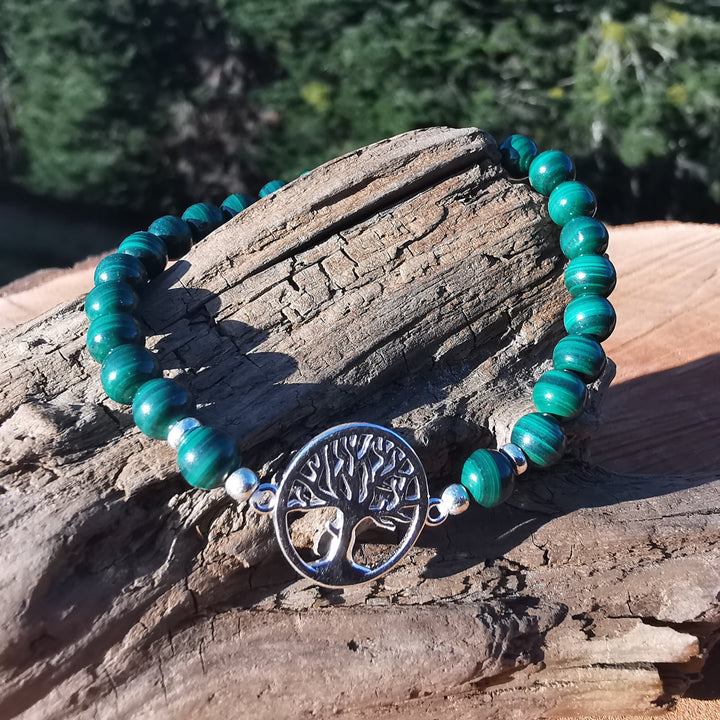 Edelstein Armband NEUBEGINN Malachit keltischer Lebensbaum S925 6mm