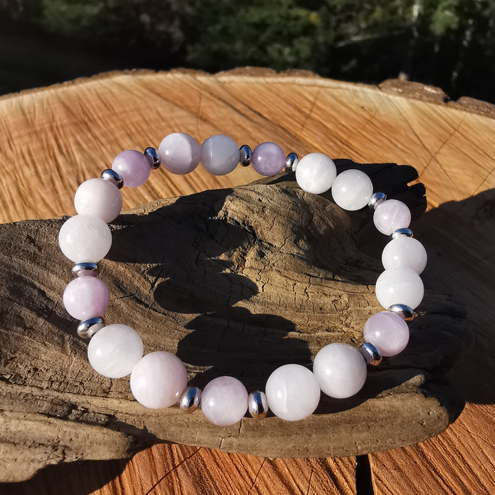 Edelstein Armband ZENTRIERUNG & AURA SCHUTZ Kunzit S925 6-8mm