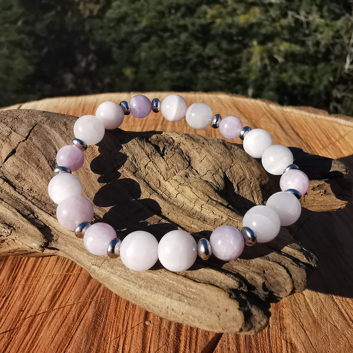 Edelstein Armband ZENTRIERUNG & AURA SCHUTZ Kunzit S925 6-8mm