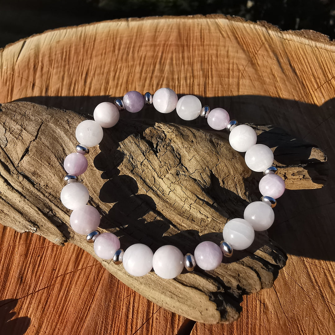 Edelstein Armband ZENTRIERUNG & AURA SCHUTZ Kunzit S925 6-8mm