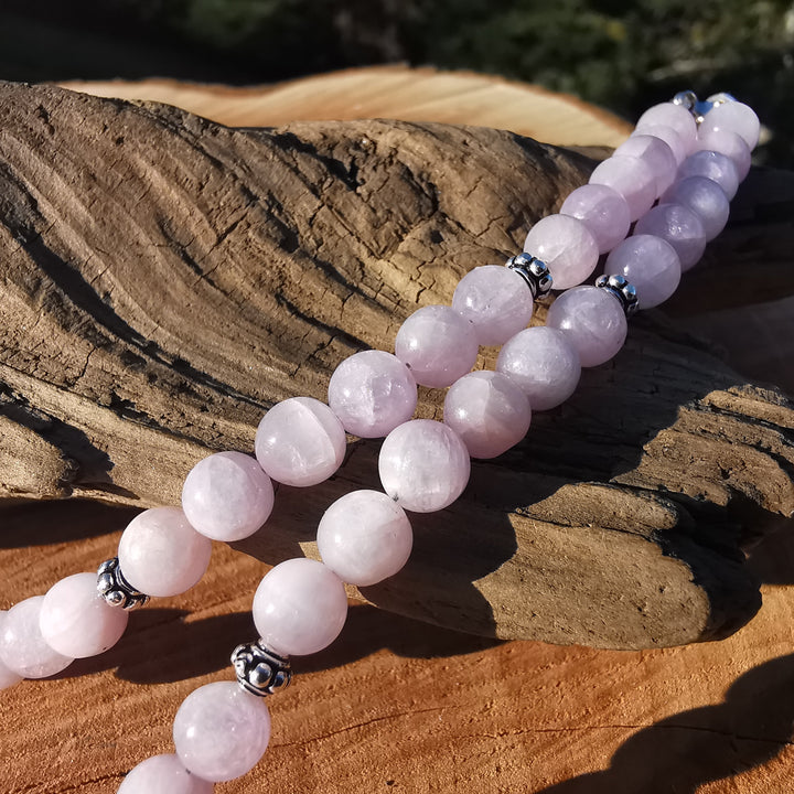 Edelsteinkette ZENTRIERUNG & AURASCHUTZ mit KUNZIT Lebensblume 6mm Kugeln S925