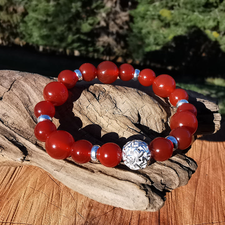 Edelstein Armband TATKRAFT Karneol S925 HERZENSKUGEL 8-10mm