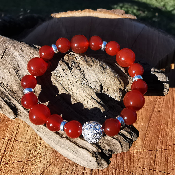 Edelstein Armband TATKRAFT Karneol S925 HERZENSKUGEL 8-10mm