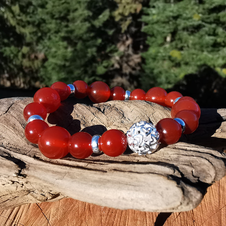 Edelstein Armband TATKRAFT Karneol S925 HERZENSKUGEL 8-10mm