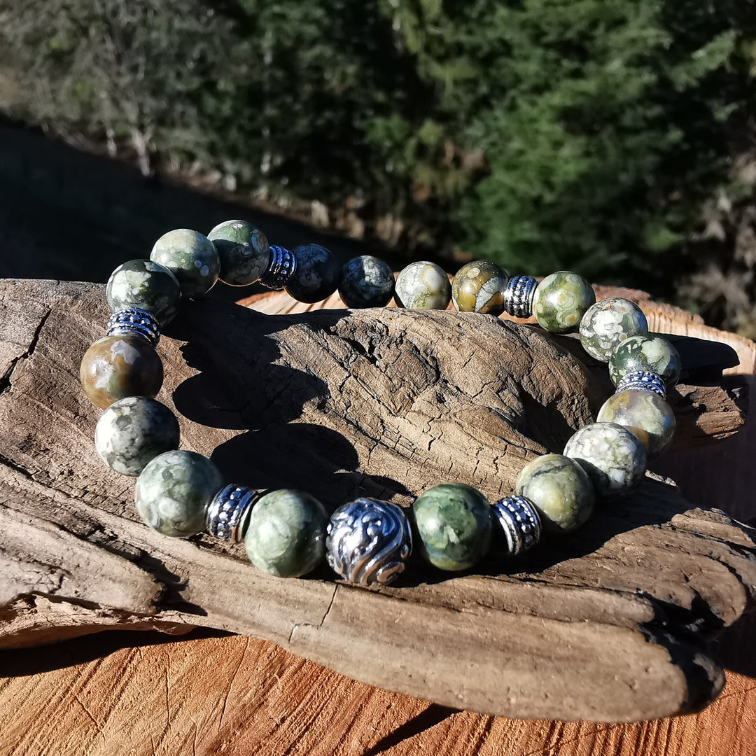 Edelstein Armband HIER & JETZT Regenwald Rhyolith S925 8mm