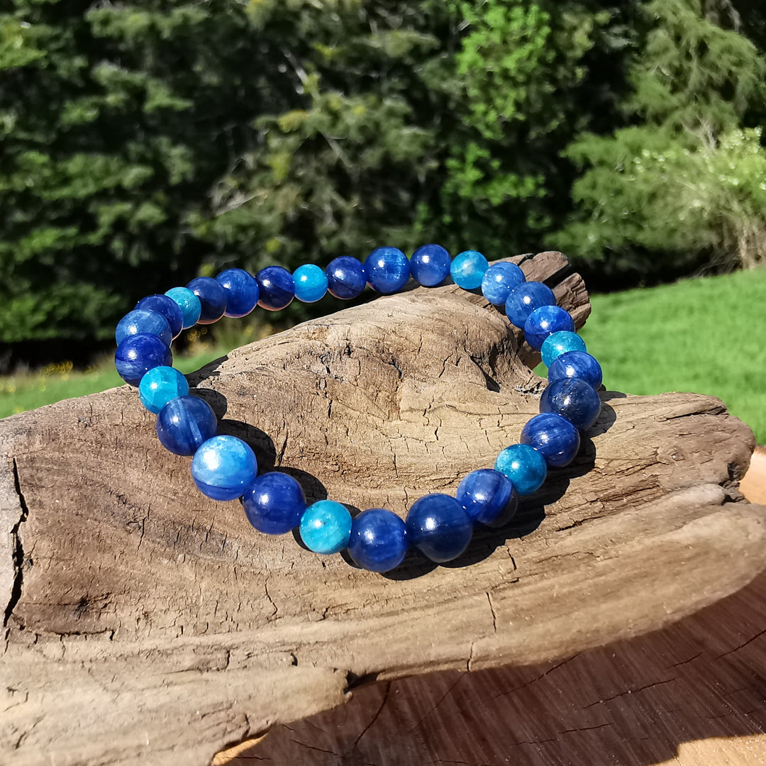 Edelstein Armband INNERE STÄRKE Kyanit Apatit S925 Kugel 5-7mm