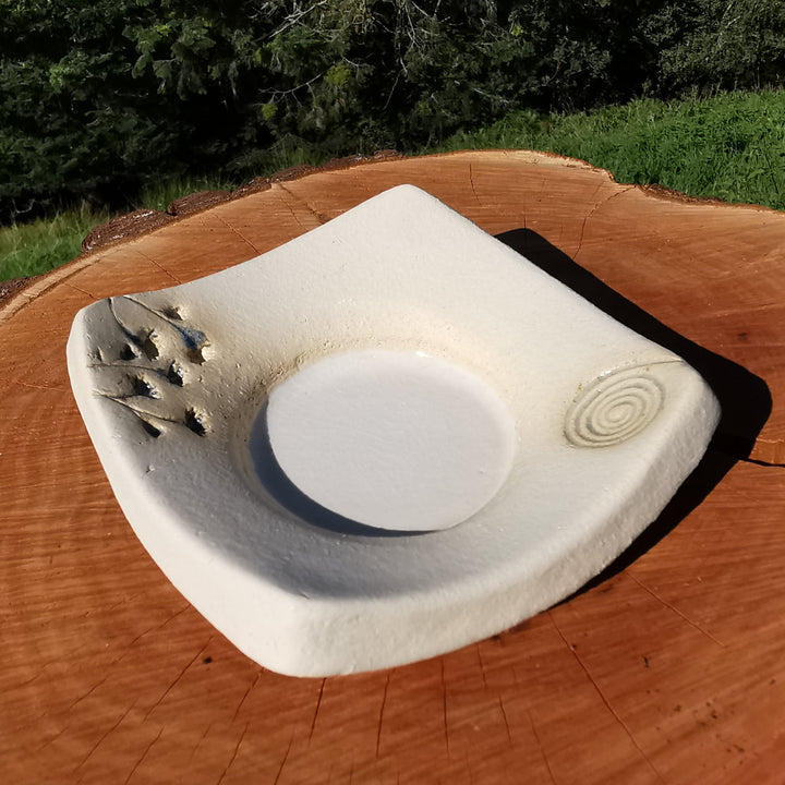 Keramikuntersetzer Heilkräuterkerze handgefertigt Blume Weiss eckig