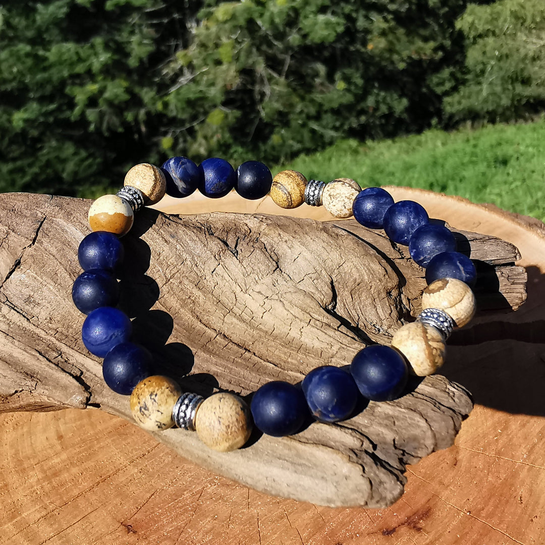 Edelstein Armband SCHAFFENSKRAFT Sodalith Extraqualität Bilderjaspis S925 8mm