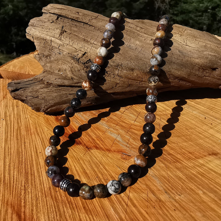 Edelsteinkette POTENTIALENTFALTUNG mit PIETERSIT 6mm Kugeln S925