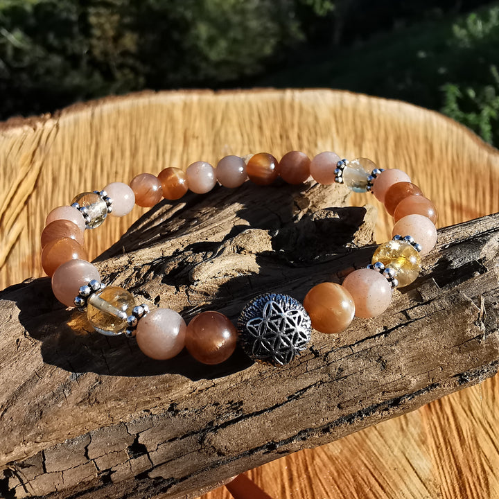 Edelstein Armband CHI mit Sonnenstein Citrin Lebensblume S925 6mm