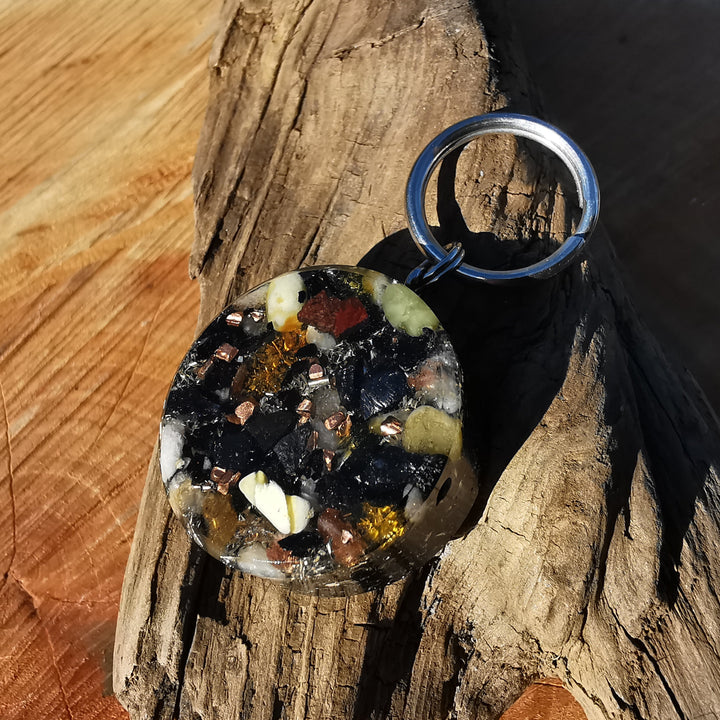 Orgonit Anhänger für MITTLERE & GROSSE HUNDE mit BERNSTEIN & EDELSCHUNGIT ⌀3cm