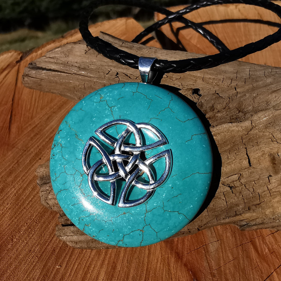Türkis Anhänger Donut 45mm mit Donuthalter Keltenknoten S925