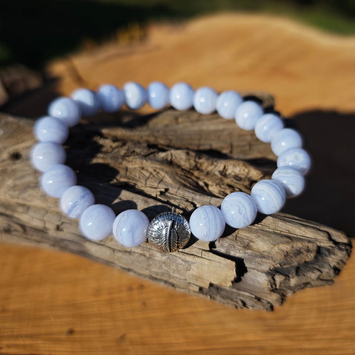 Edelstein Armband LEICHTIGKEIT Chalcedon blau Feder S925 8mm