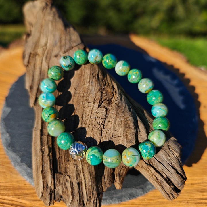 Edelstein Armband EMOTIONALE KLARHEIT Atacama Opal Kugel S925 8mm