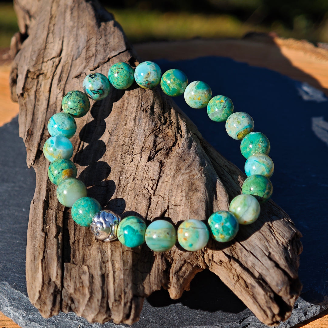 Edelstein Armband EMOTIONALE KLARHEIT Atacama Opal Kugel S925 8mm