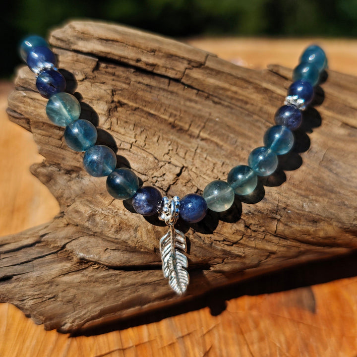 Edelsteinkette STRESSLESS FOKUSSIERUNG Fluorit Wassersaphir 6mm Kugeln S925