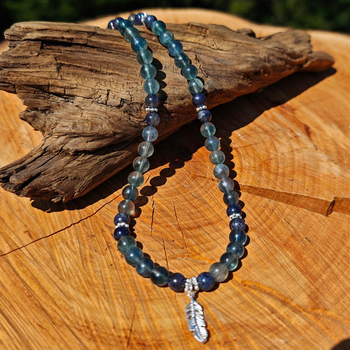 Edelsteinkette STRESSLESS FOKUSSIERUNG Fluorit Wassersaphir 6mm Kugeln S925