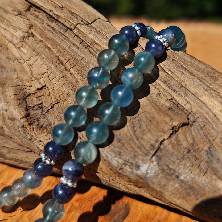 Edelsteinkette STRESSLESS FOKUSSIERUNG Fluorit Wassersaphir 6mm Kugeln S925