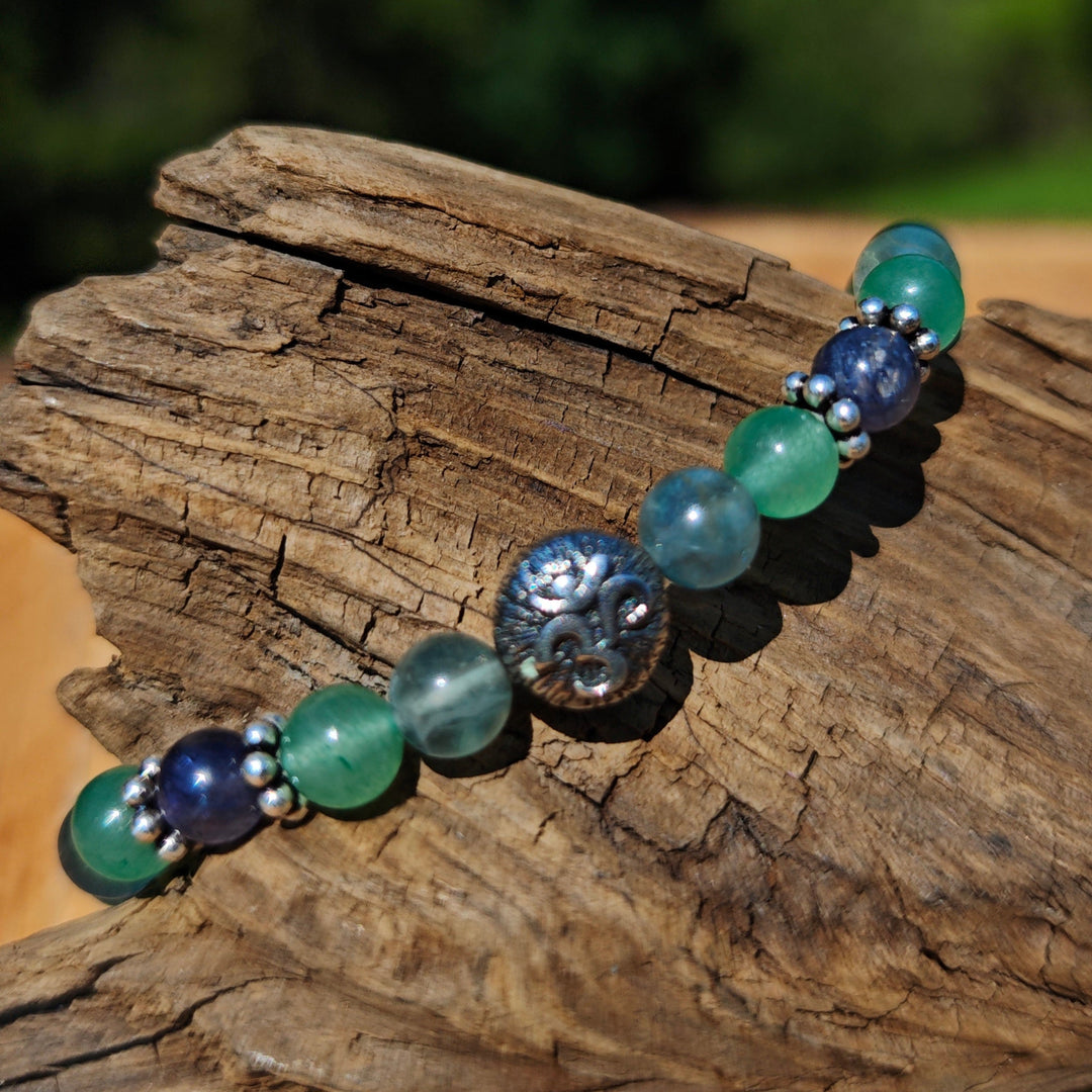 Edelstein Armband STRESSLESS FOKUSSIERUNG SELBSTVERWIRKLICHUNG mit Wassersaphir Fluorit Aventurin S925 6mm