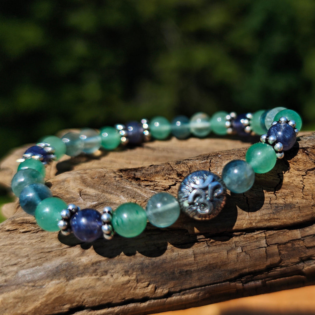 Edelstein Armband STRESSLESS FOKUSSIERUNG SELBSTVERWIRKLICHUNG mit Wassersaphir Fluorit Aventurin S925 6mm