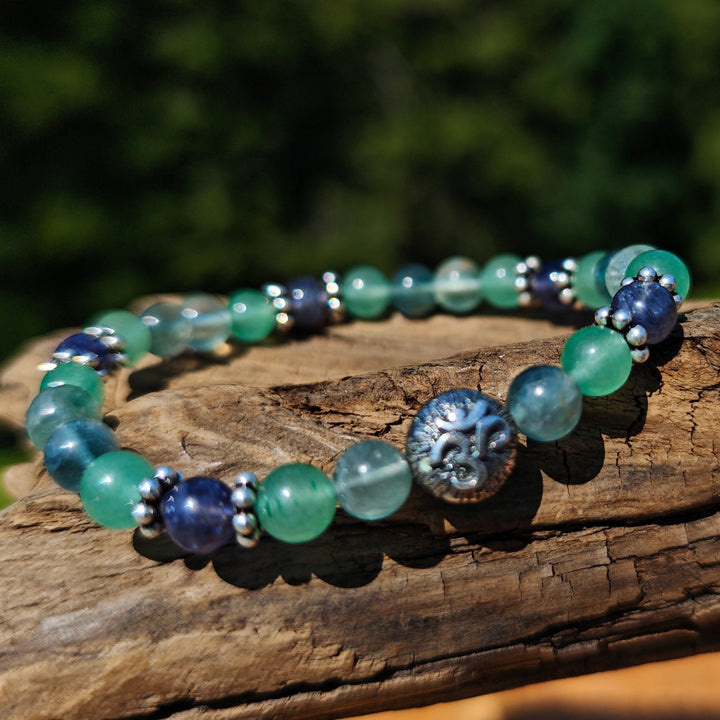 Edelstein Armband STRESSLESS FOKUSSIERUNG SELBSTVERWIRKLICHUNG mit Wassersaphir Fluorit Aventurin S925 6mm