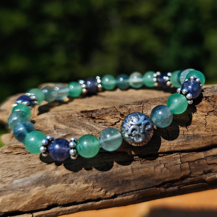 Edelstein Armband STRESSLESS FOKUSSIERUNG SELBSTVERWIRKLICHUNG mit Wassersaphir Fluorit Aventurin S925 6mm