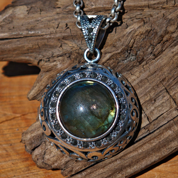 Labradorit Unikat massiver S925 Anhänger 3cm