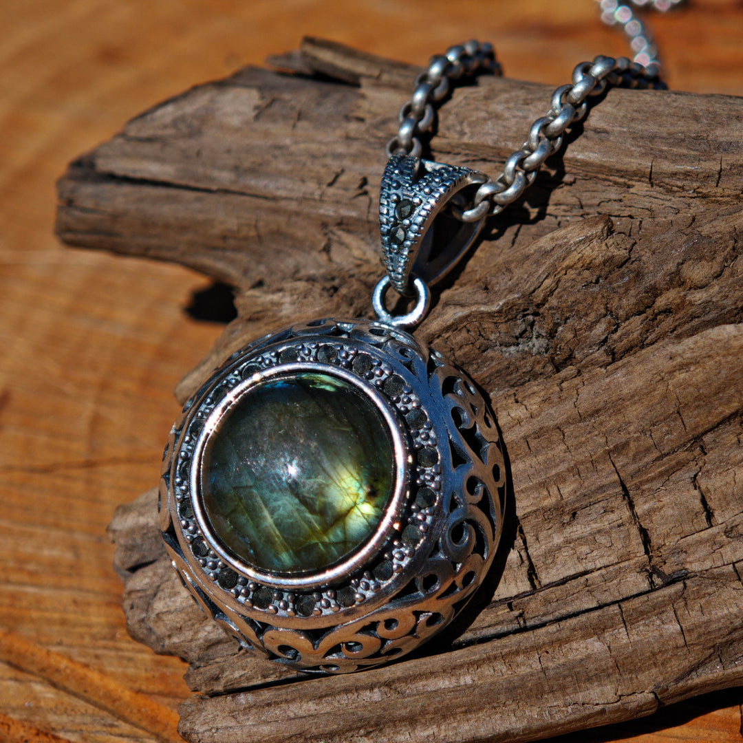 Labradorit Unikat massiver S925 Anhänger 3cm