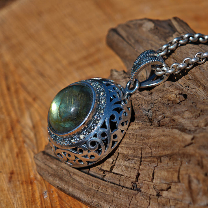 Labradorit Unikat massiver S925 Anhänger 3cm