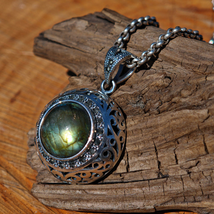 Labradorit Unikat massiver S925 Anhänger 3cm