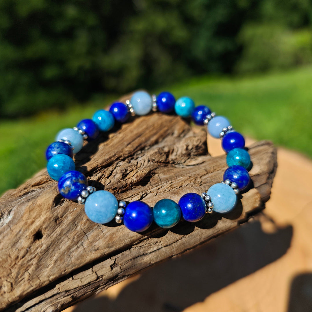 Edelstein Armband SELBST VERTRAUEN Apatit Aquamarin Lapislazuli 8mm