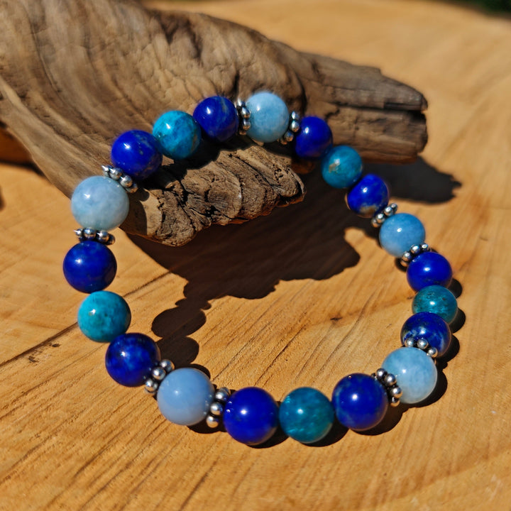 Edelstein Armband SELBST VERTRAUEN Apatit Aquamarin Lapislazuli 8mm