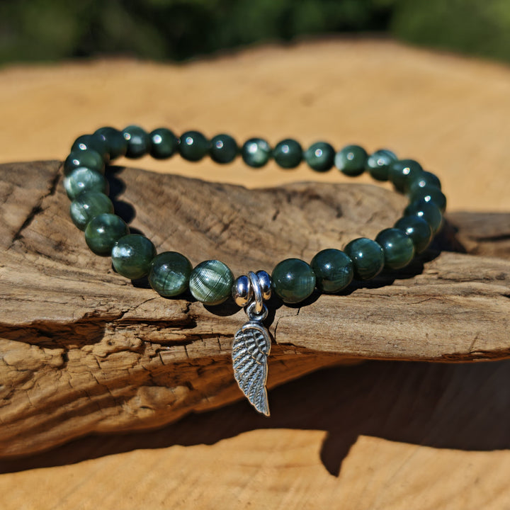 Edelstein Armband SEELENWACHSTUM Seraphinit S925 Flügel 6mm