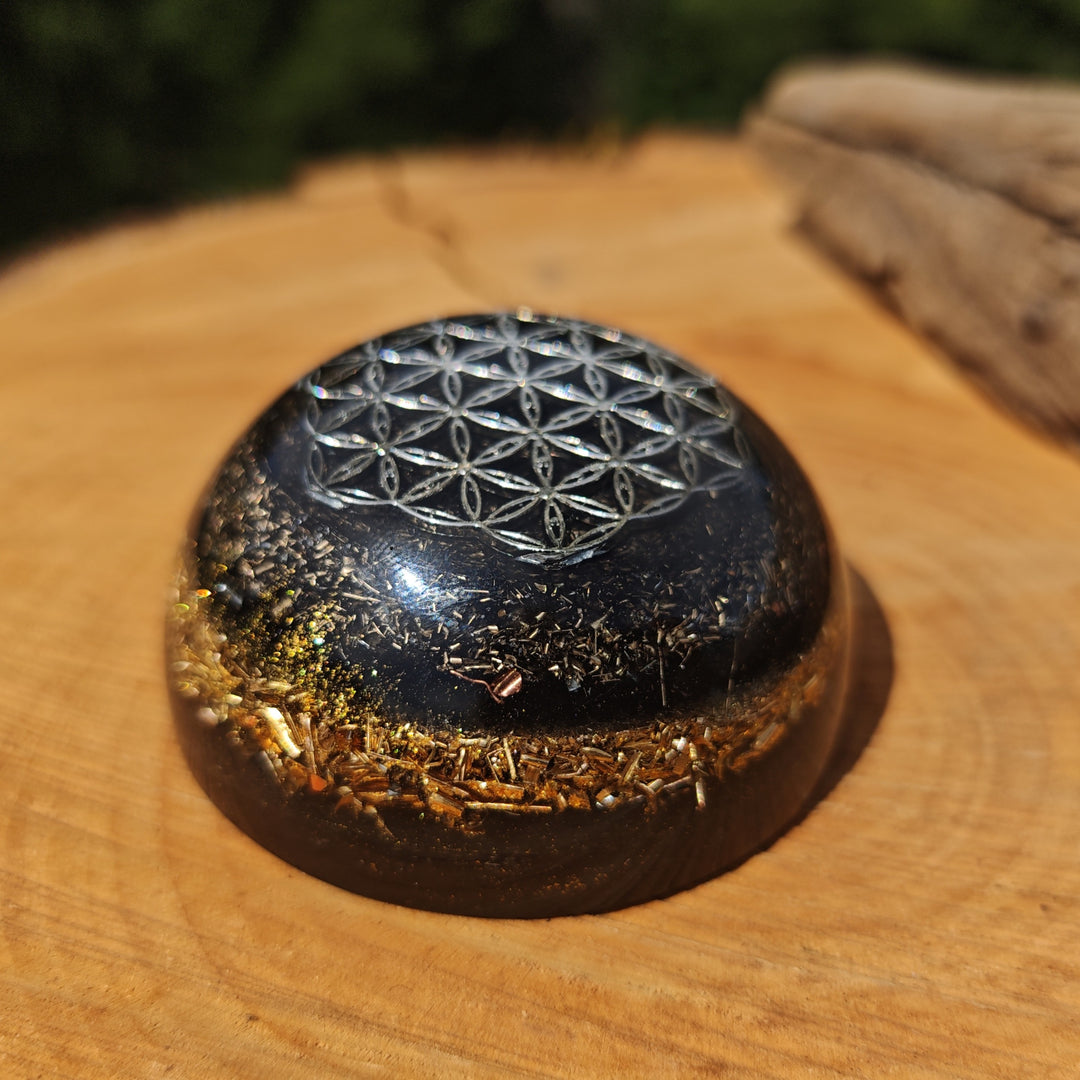 Hemisphäre SCHUTZ mit Schungit & Schwarzem Turmalin 7cm