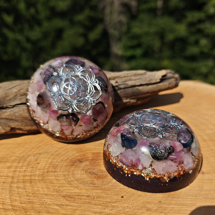 Hemisphäre GOOD VIBES mit Wassermelonenturmalin 7cm