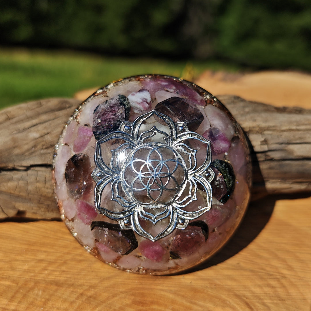 Hemisphäre GOOD VIBES mit Wassermelonenturmalin 7cm