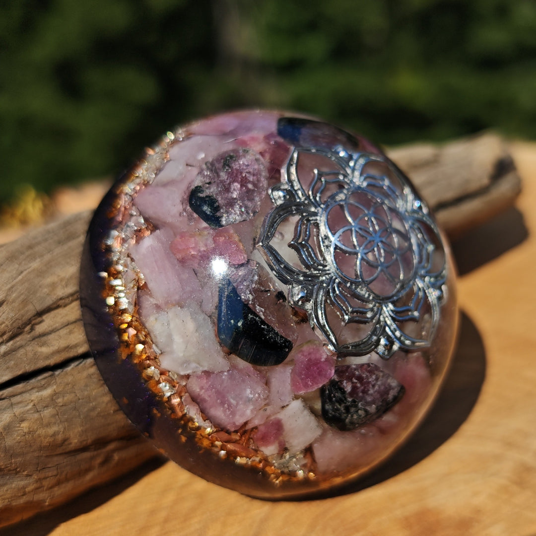 Hemisphäre GOOD VIBES mit Wassermelonenturmalin 7cm