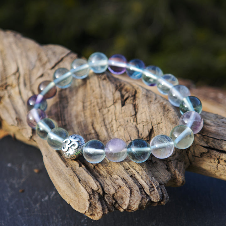 Edelstein Armband FOKUSSIERUNG Regenbogen Fluorit AA OM S925 8mm