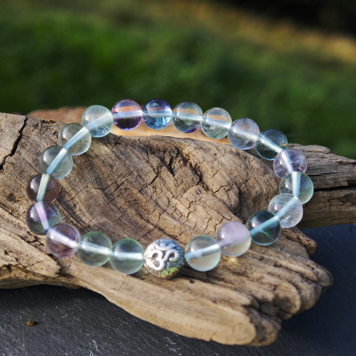 Edelstein Armband FOKUSSIERUNG Regenbogen Fluorit AA OM S925 8mm