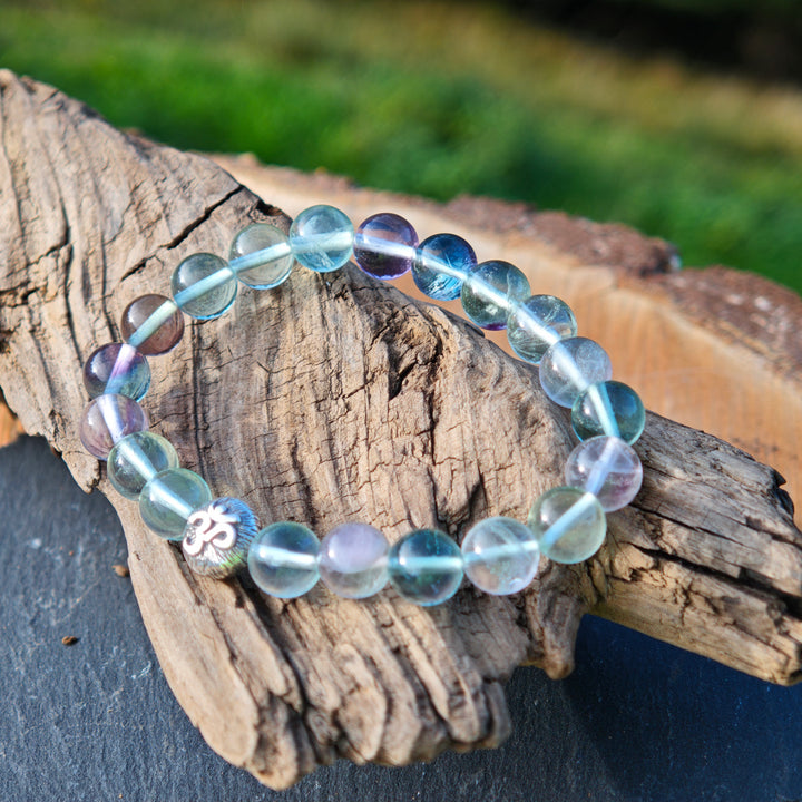 Edelstein Armband FOKUSSIERUNG Regenbogen Fluorit AA OM S925 8mm